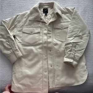 Forever 21 Cream Quilted Jacket with Sherpa Collar